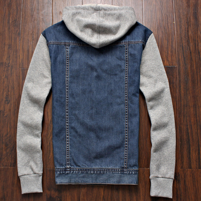 Men's Denim Jacket with Detachable Hood Sportswear Outdoors Casual Coat