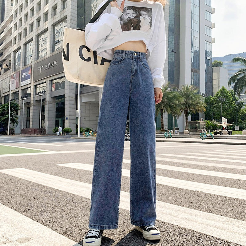 Skinny High-waisted Wide-leg Mopping Trousers Jeans