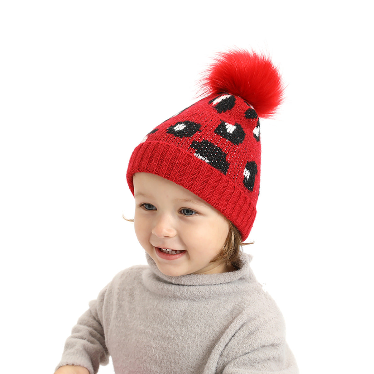 Children's Mohair Knit Pullover Hat Leopard Print