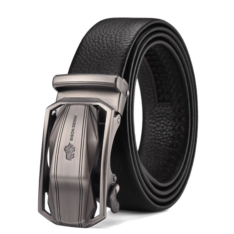 Men's Leather Belt Business Automatic Buckle Belt