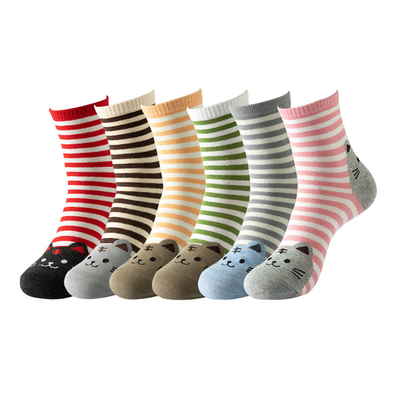 Women's Cat Medium Tube Casual Cotton Socks