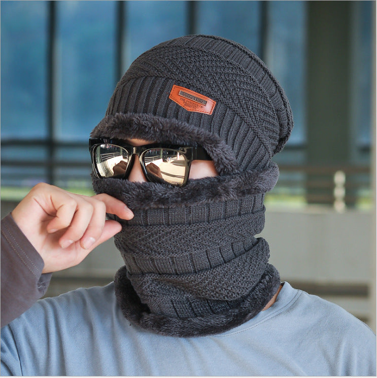 Men's Labeling Sports Outdoor Keep Warm Scarf Plus Fluff Hat