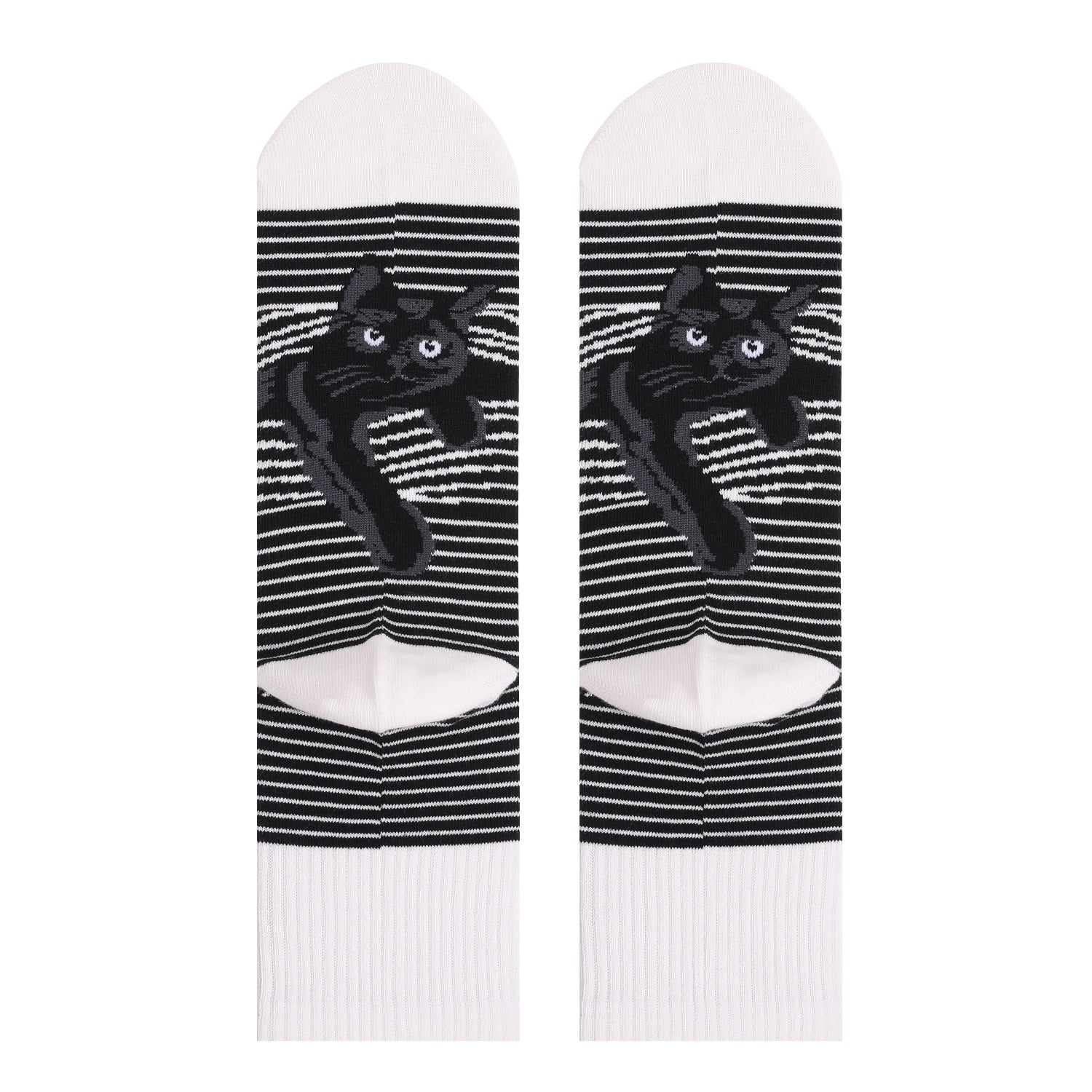 Black And White Striped Animal Cat Print Medium Tube Socks