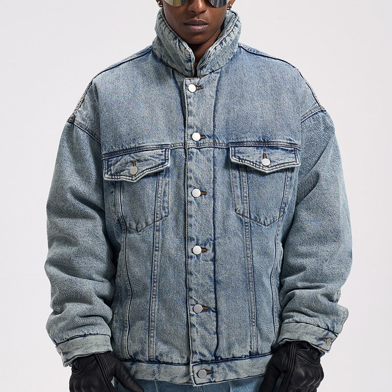 Washed And Worn Mixed Cotton Loose Thickened Denim Jacket