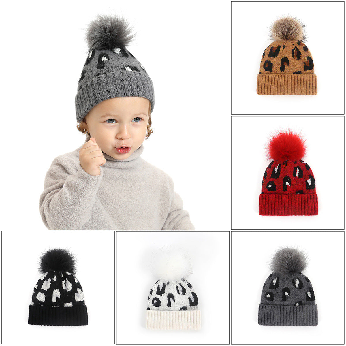 Children's Mohair Knit Pullover Hat Leopard Print