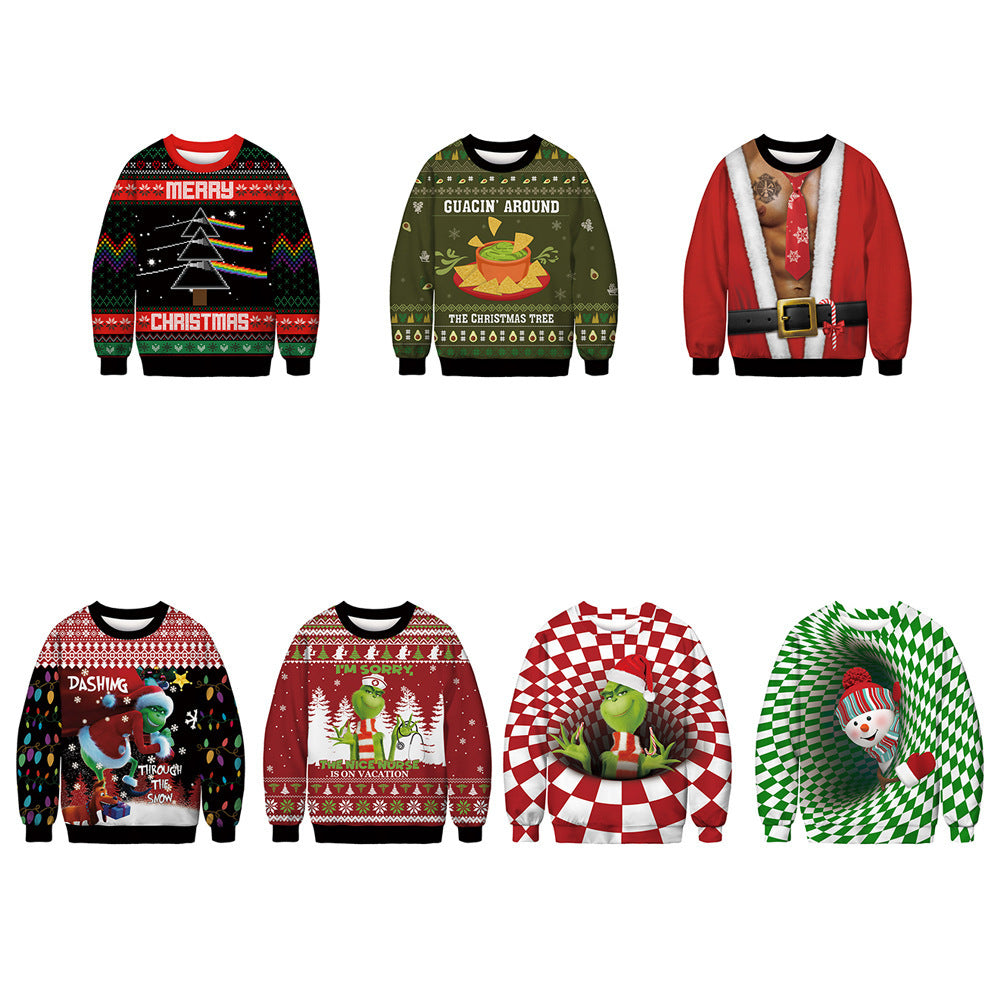 Christmas Digital Print Round Neck Hoodie